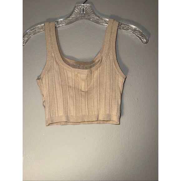 H&M ribbed tan square neck crop top small #718 - Picture 2 of 4